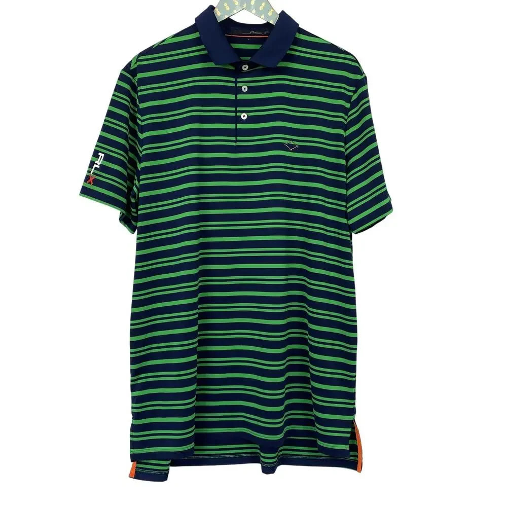 RLX Ralph Lauren Polo Shirt Mens Extra Large Navy Green Striped Golf Performance